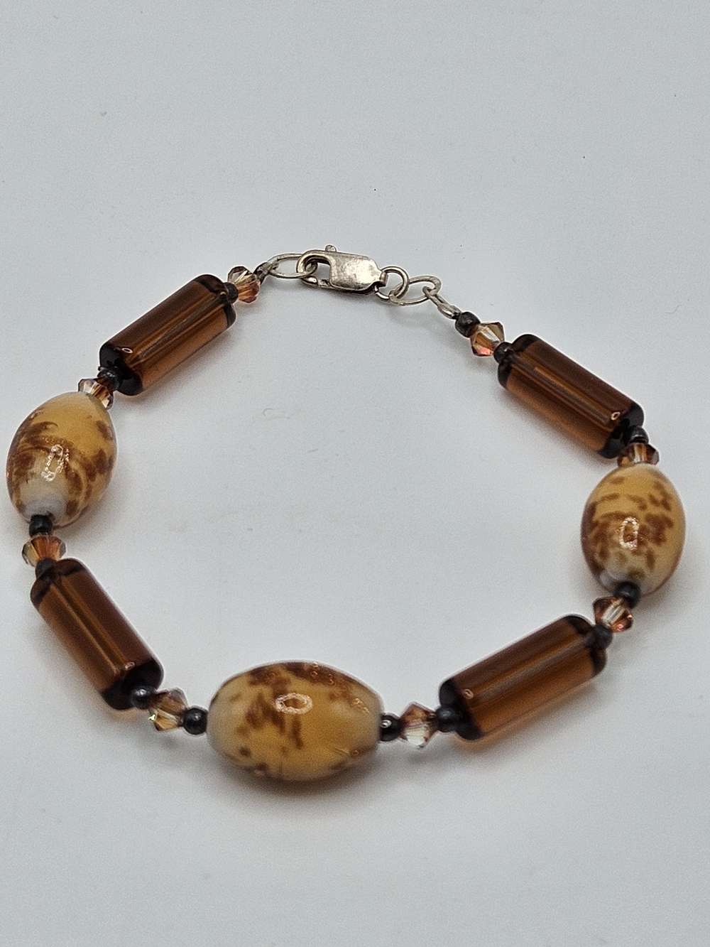 VINTAGE Amber Glass Beaded Bracelet Sterling Silver 925 Clasp